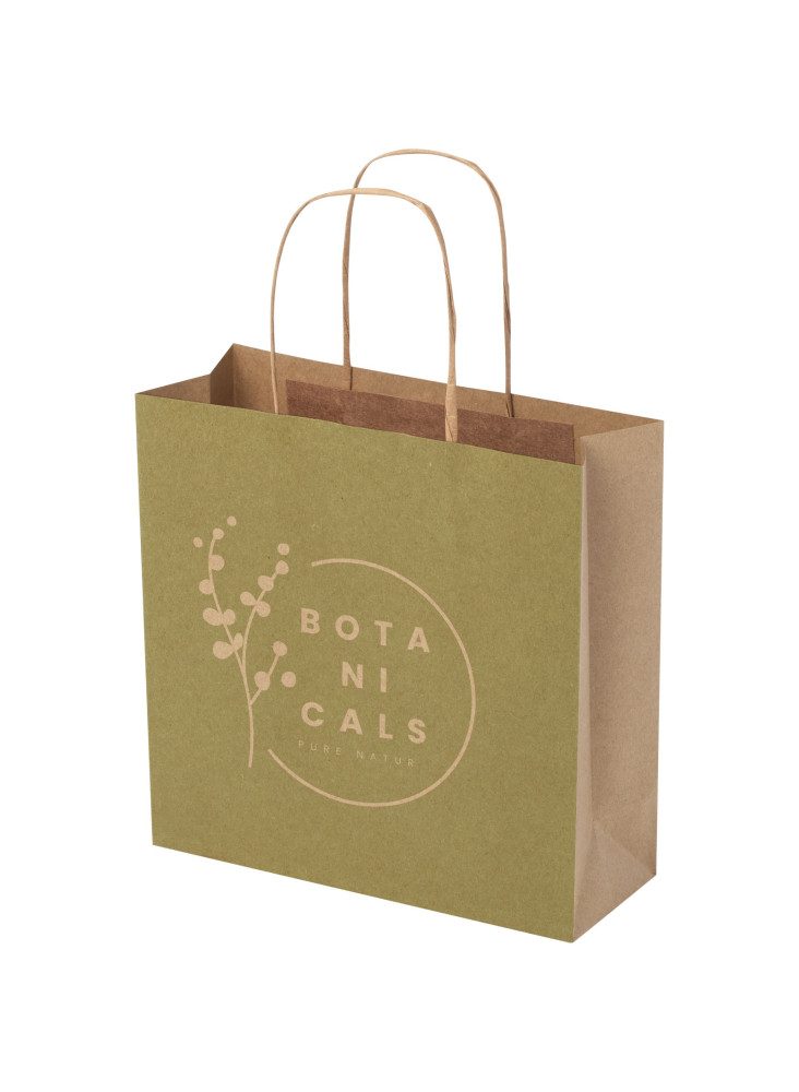 Sac publicitaire papier Kraft 120 g/m2 avec poignées torsadées, 24 x 9 x 24 cm