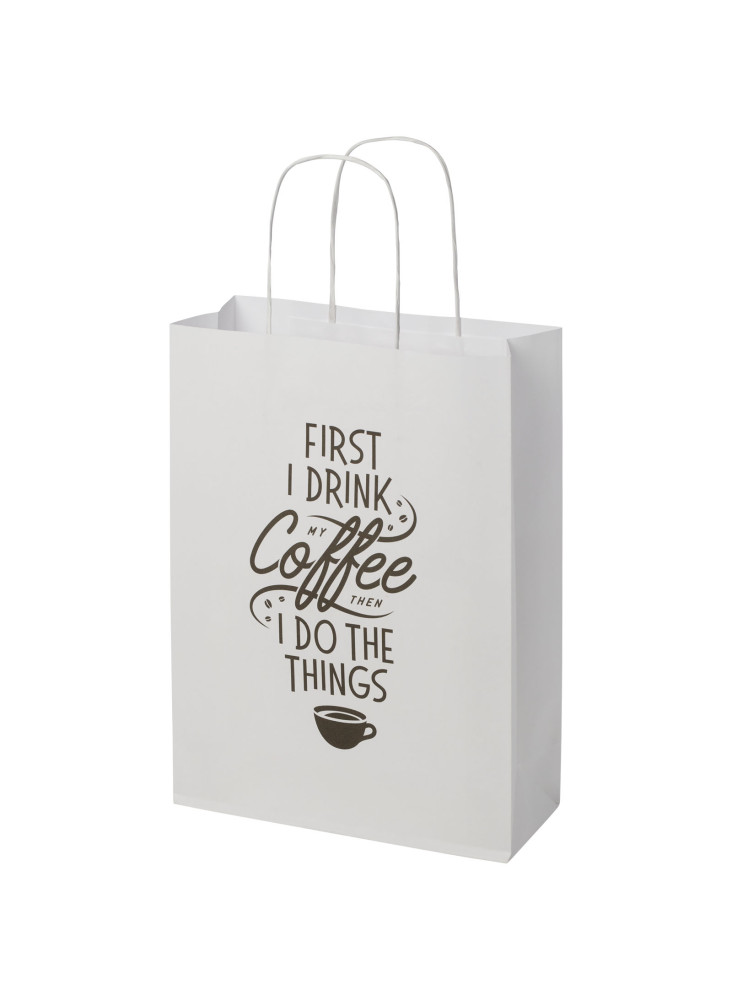 Sac publicitaire papier Kraft 120 g/m2 avec poignées torsadées, 24 x 9 x 32 cm