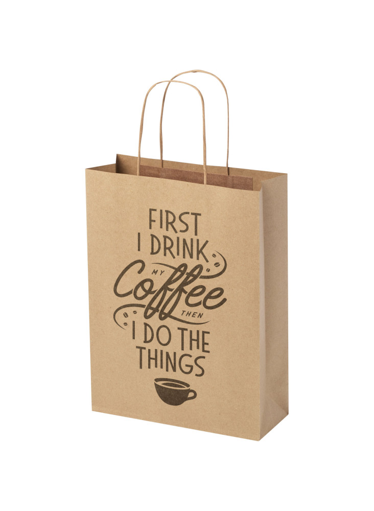 Sac publicitaire papier Kraft 120 g/m2 avec poignées torsadées, 24 x 9 x 32 cm
