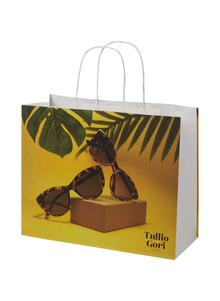 Sac publicitaire papier Kraft 120 g/m2 avec poignées torsadées, 31 x 12 x 25 cm