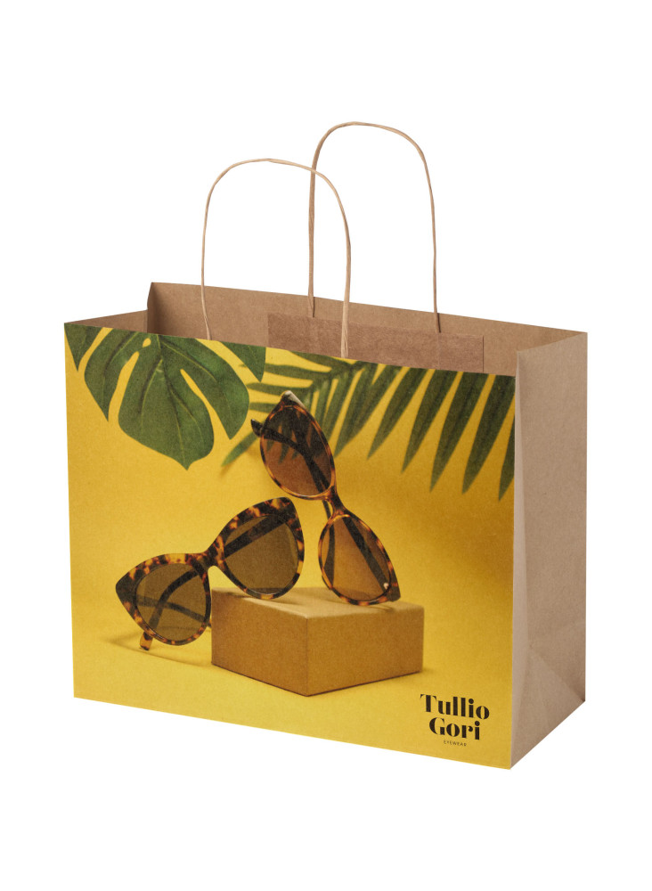 Sac publicitaire papier Kraft 120 g/m2 avec poignées torsadées, 31 x 12 x 25 cm