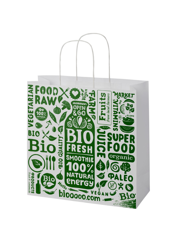 Sac publicitaire papier Kraft 120 g/m2 avec poignées torsadées, 31 x 12 x 31 cm