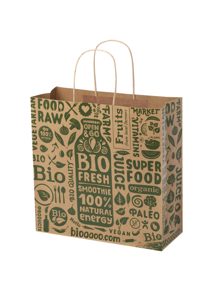 Sac publicitaire papier Kraft 120 g/m2 avec poignées torsadées, 31 x 12 x 31 cm