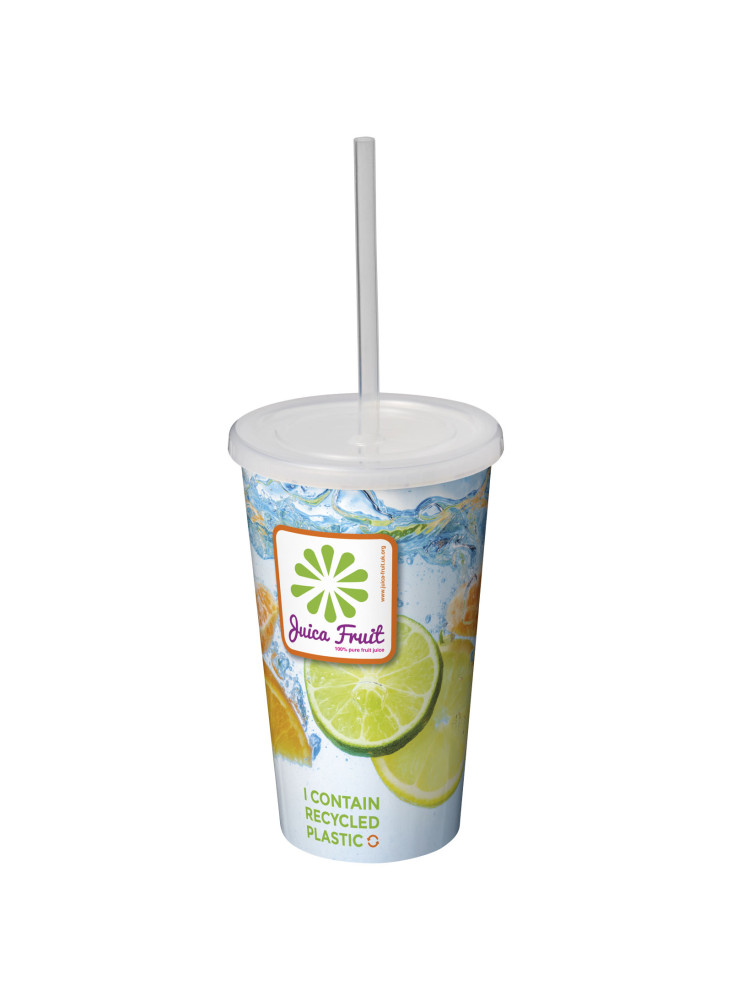 Gobelet publicitaire isotherme recyclé Brite-Americano® 350 ml avec paille