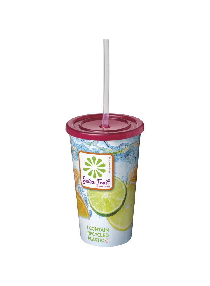 Gobelet publicitaire isotherme recyclé Brite-Americano® 350 ml avec paille