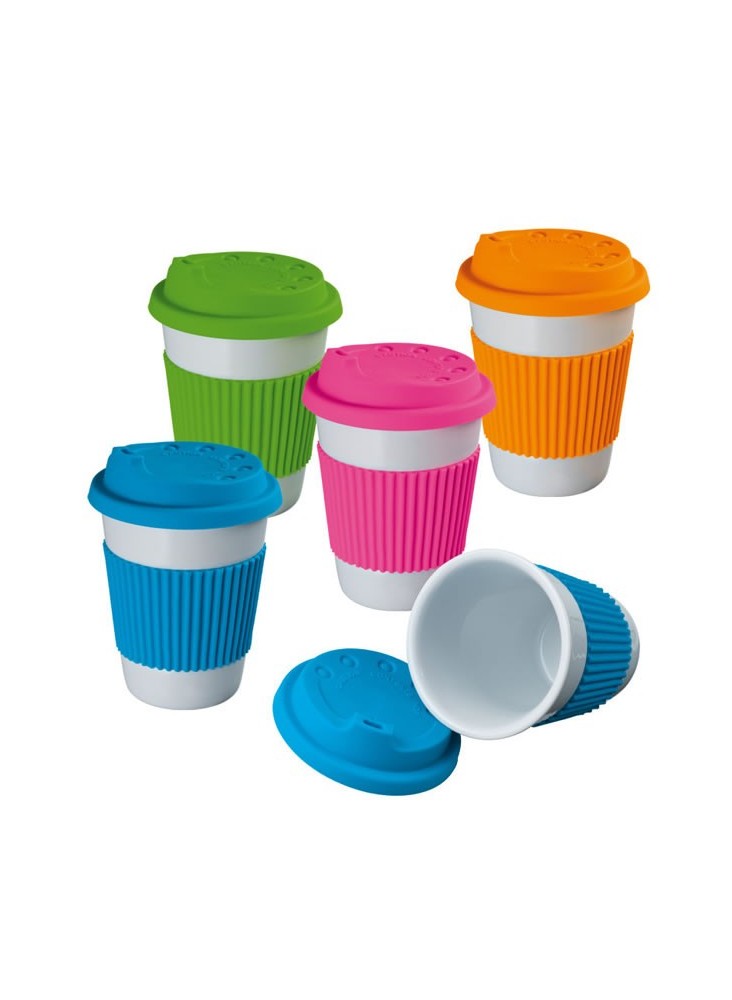 Mug coloré 200 ml avec couvercle et anneau de silicone personnalisé