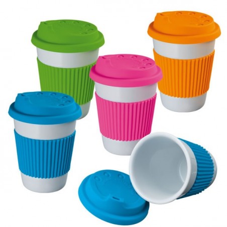 Mug coloré 200 ml avec couvercle et anneau de silicone personnalisé
