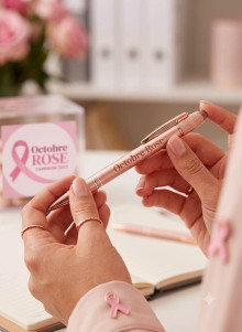 Stylo bille Nanna avec finition or rose (encre bleue) pour octobre rose