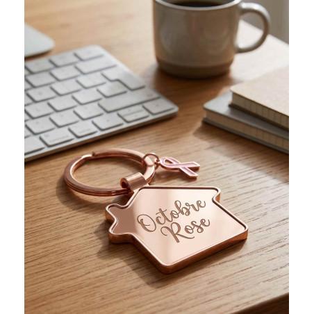 Porte-clés Maison Métal Rose Doré Personnalisé NEWPORT | Promenoch