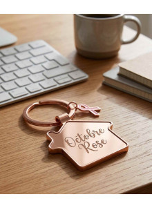 Porte-clés Maison Métal Rose Doré Octobre rose Personnalisé