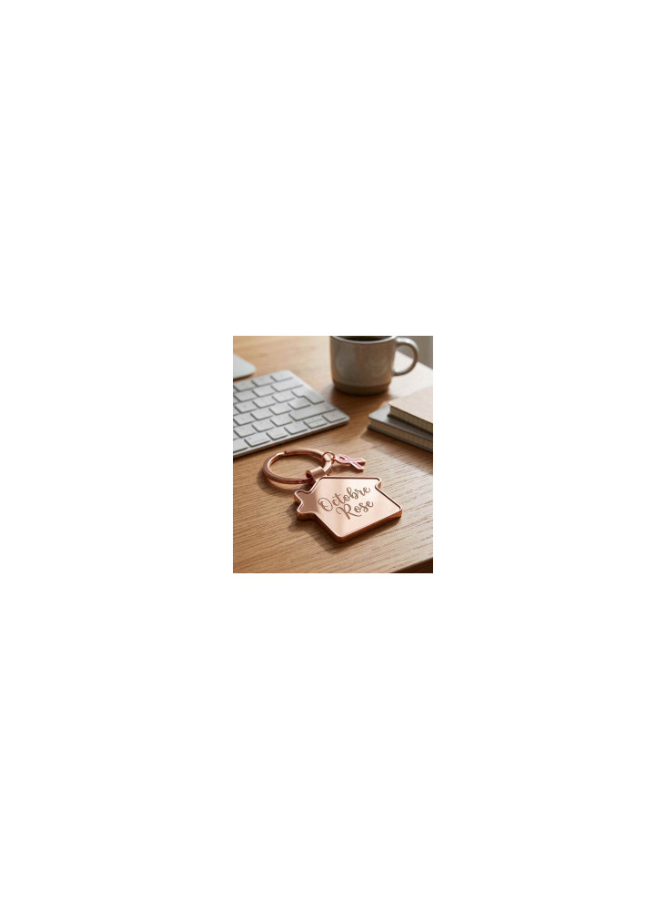Porte-clés Maison Métal Rose Doré Octobre rose Personnalisé