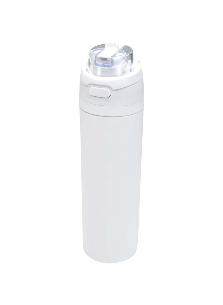 Bouteille d'eau Theron 800 ml en acier inoxydable à simple paroi recyclé RCS, avec bouchon à double fonction et paille rabatt