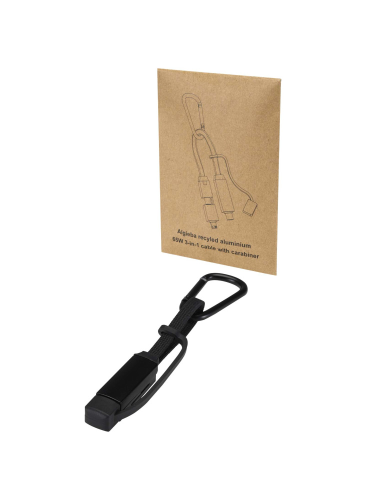 Câble de recharge Algieba 65 W 5-en-1 en aluminium recyclé avec mousqueton