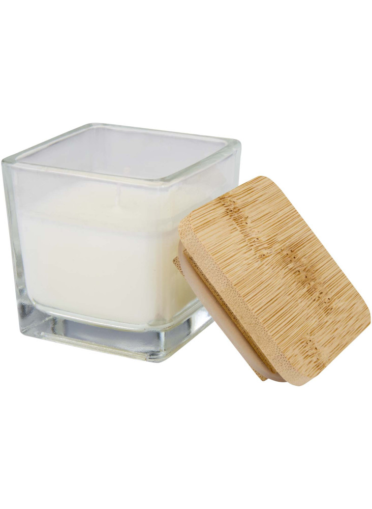 Bougie carrée Ambra en verre avec couvercle en bambou