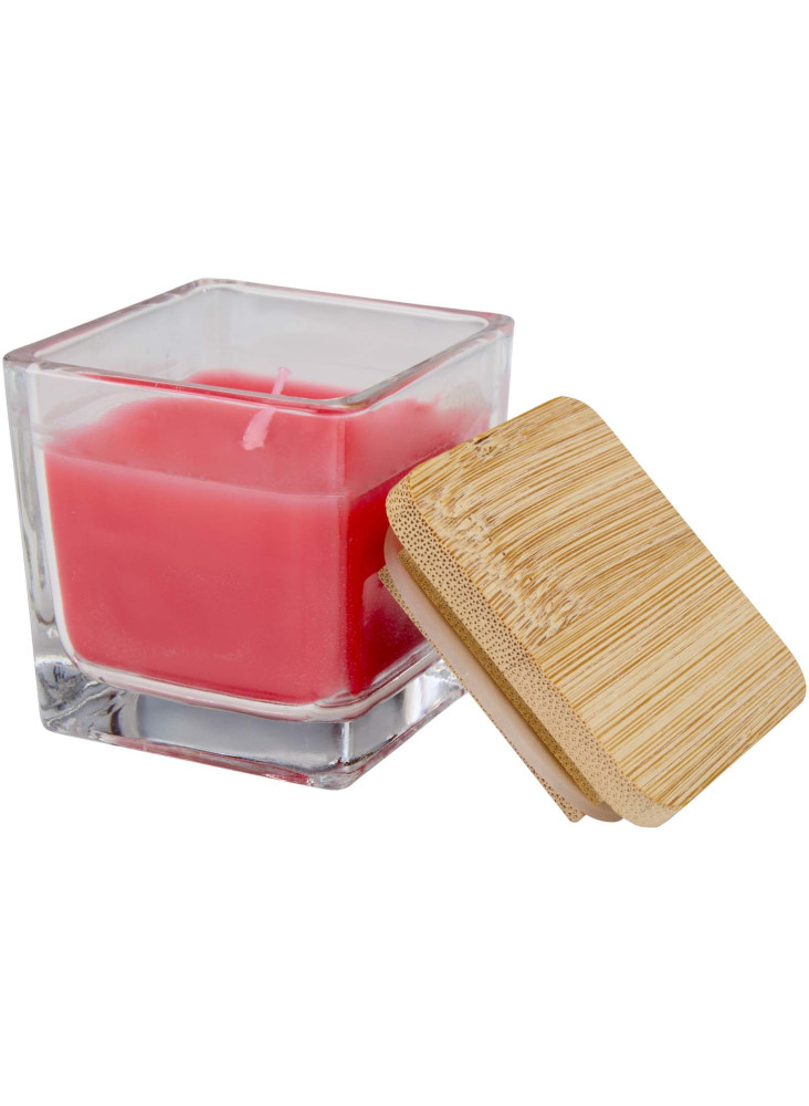 Bougie carrée Ambra en verre avec couvercle en bambou