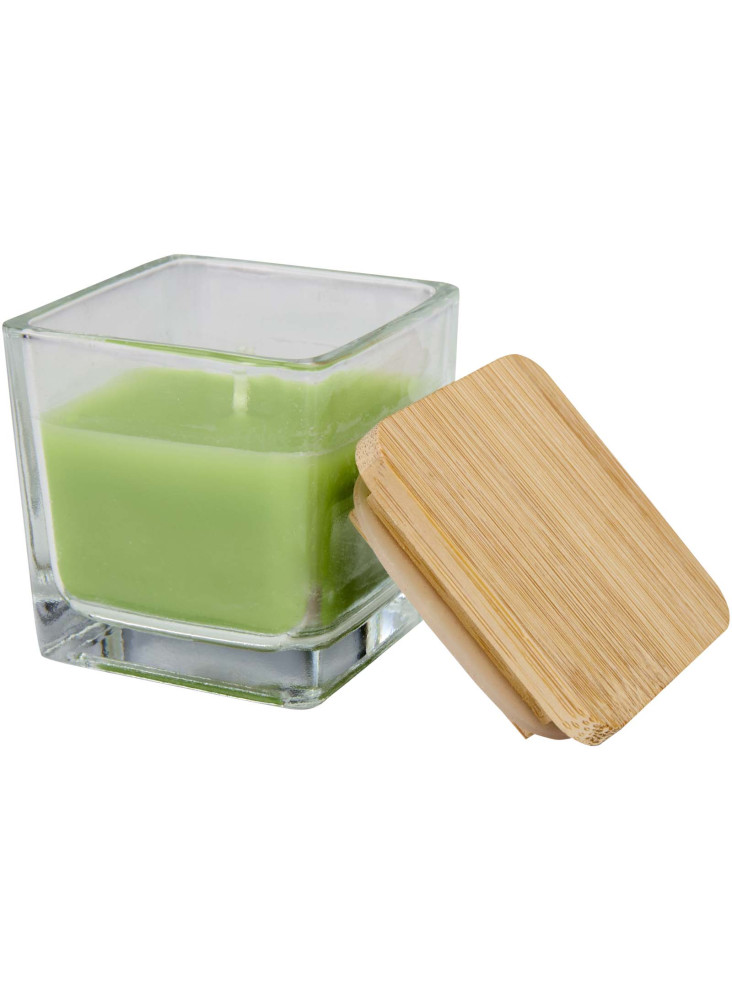 Bougie carrée Ambra en verre avec couvercle en bambou