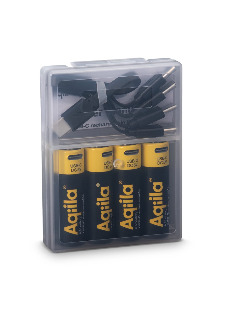 Lot de 4 piles rechargeables AA Aqiila USB-C 2000 mAh