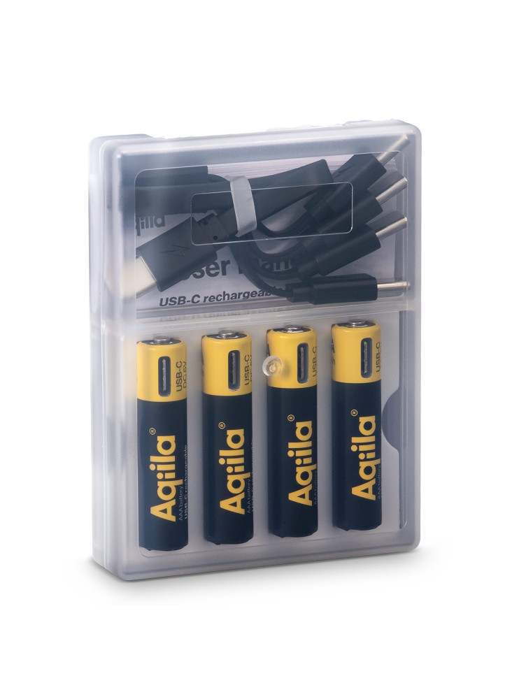 Piles rechargeables Aqiila AAA USB-C 600 mAh, lot de 4
