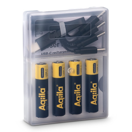 Piles rechargeables Aqiila AAA USB-C 600 mAh, lot de 4