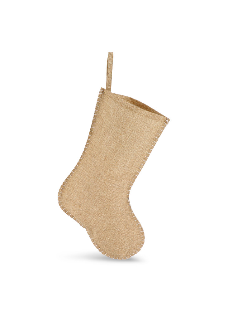 Bas de Noël en jute avec coutures décoratives 40 cm