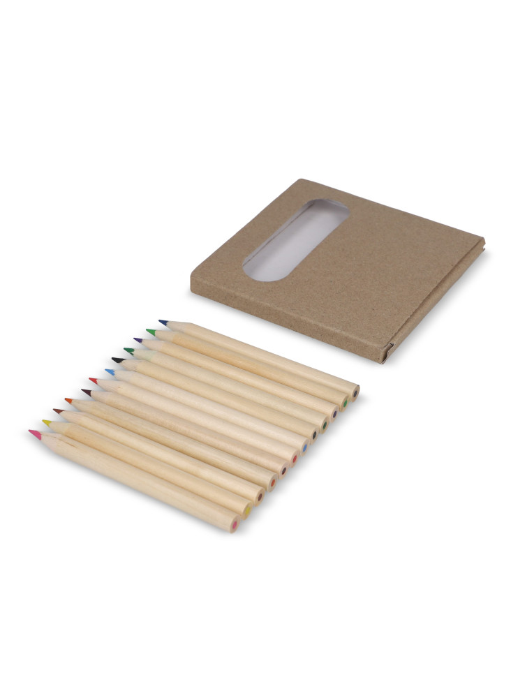 12 crayons de couleur dans une boîte kraft
