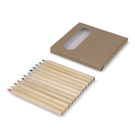 12 crayons de couleur dans une boîte kraft