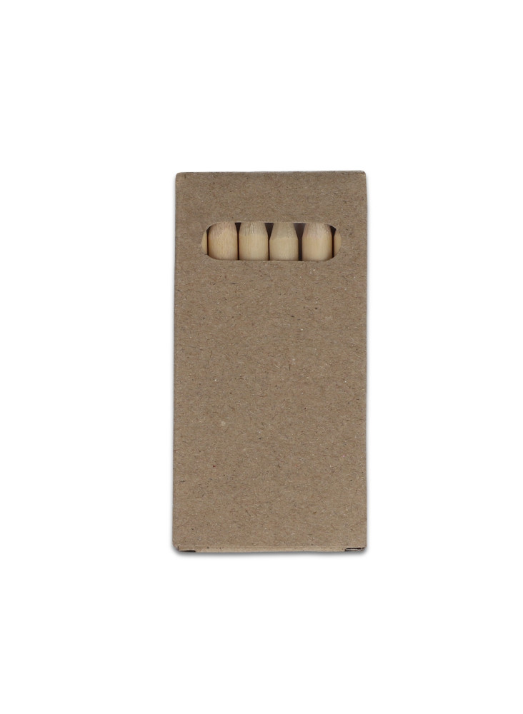 6 crayons de couleur dans une boîte kraft