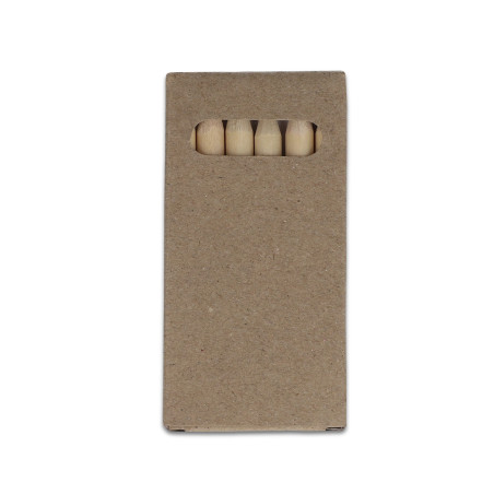 6 crayons de couleur dans une boîte kraft