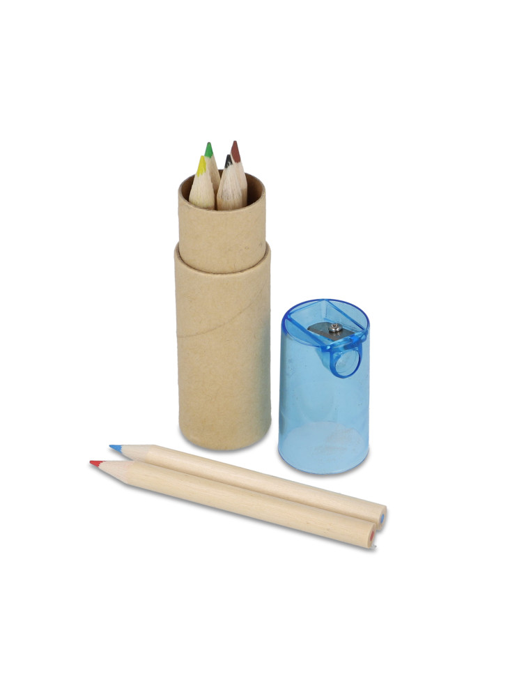 Crayons de couleur dans un tube en carton avec couvercle taille-crayon