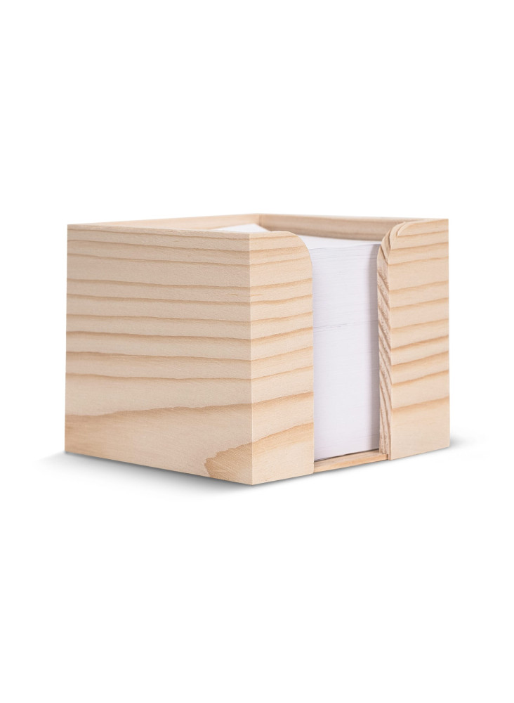 Bloc de papier 10x10x8.5cm dans une boîte cubique en bois 