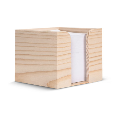 Bloc de papier 10x10x8.5cm dans une boîte cubique en bois 