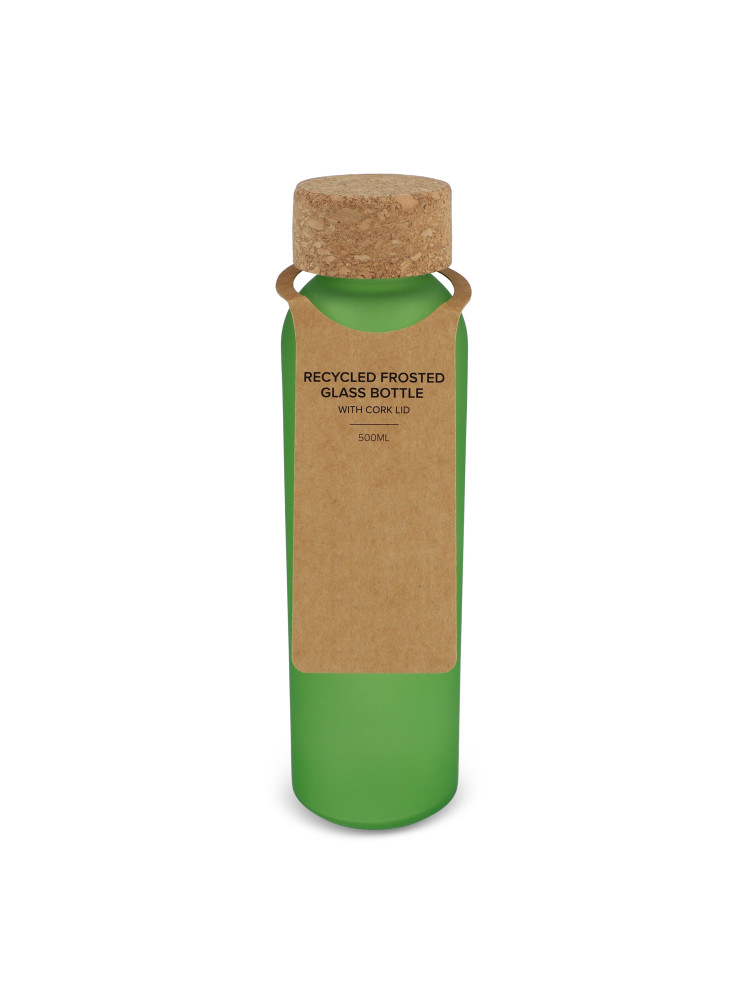 Bouteille en verre recyclé dépoli avec bouchon en liège 500ml