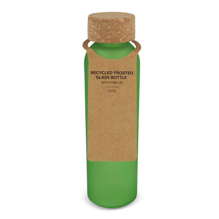 Bouteille en verre recyclé dépoli avec bouchon en liège 500ml