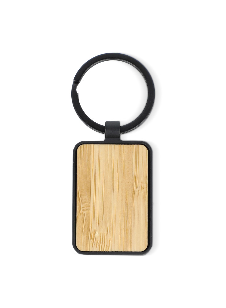 Porte-clés en bambou et métal rectangulaire