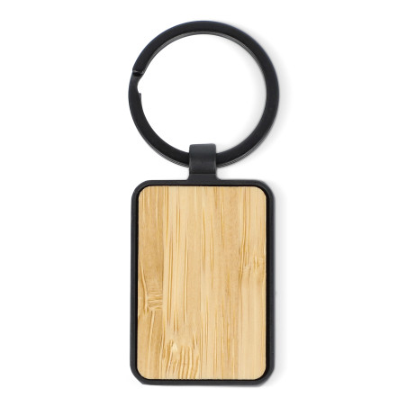 Porte-clés en bambou et métal rectangulaire