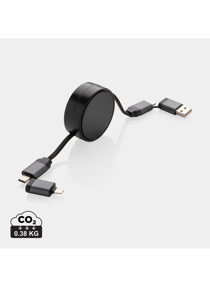 Câble 60W rétractable 6 en 1 en aluminium recyclé Terra RCS