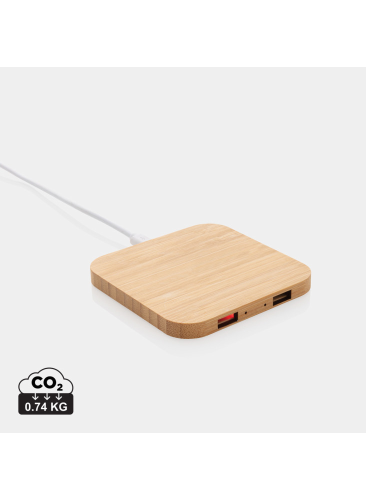 Chargeur sans fil 5W et USB en bambou