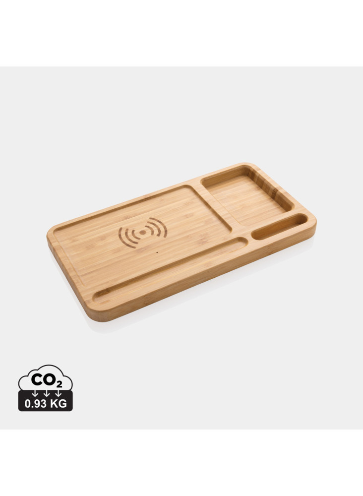 Organiseur de bureau en bambou avec chargeur 10W
