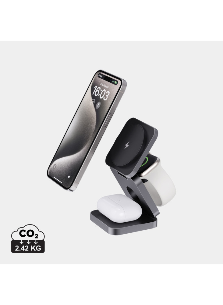Chargeur 15W pliable 3 en 1 en aluminium recyclé RCS  Terra