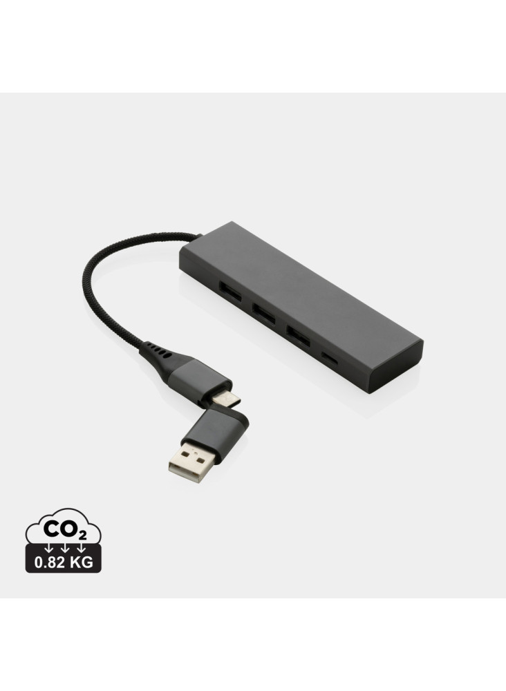 Hub avec 3 ports USB en aluminium recyclé RCS Terra