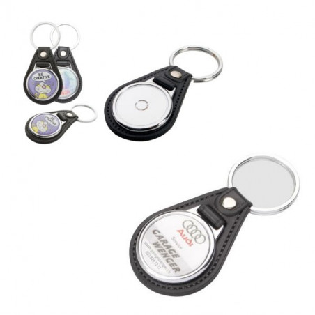 Porte-clés rond en métal et PU
