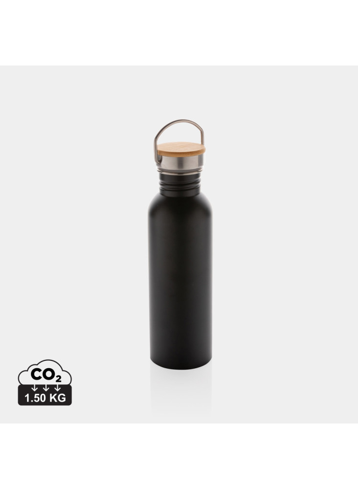 Bouteille en acier inoxydable avec couvercle en bambou
