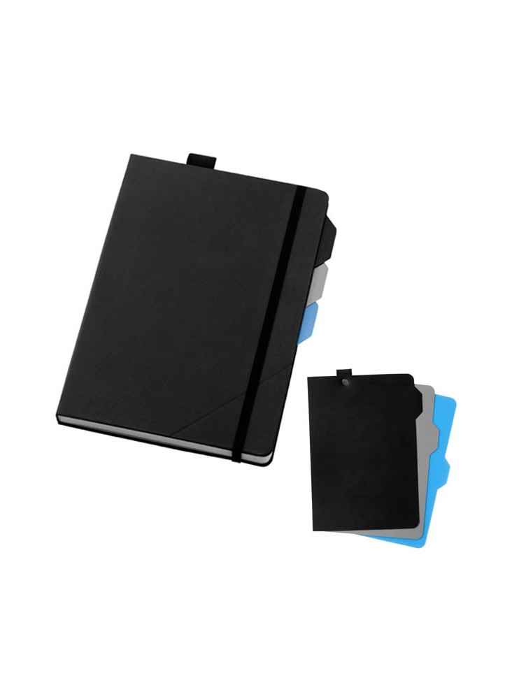 Bloc-notes Alpha noir avec élastique noir et marque page publicitaire