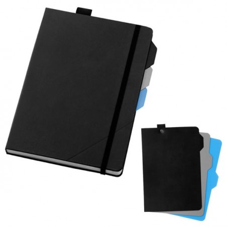 Bloc-notes Alpha noir avec élastique noir et marque page publicitaire