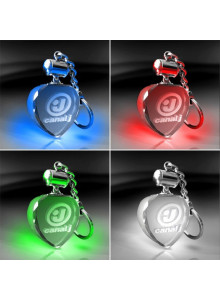 objet publicitaire - promenoch - Porte-clés Coeur Lumineux + Gravure  - Cristal - Verre lumineux