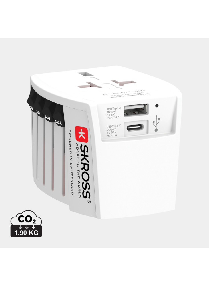 SKROSS Adaptateur de voyage universel MUV 2-Pôles avec USB