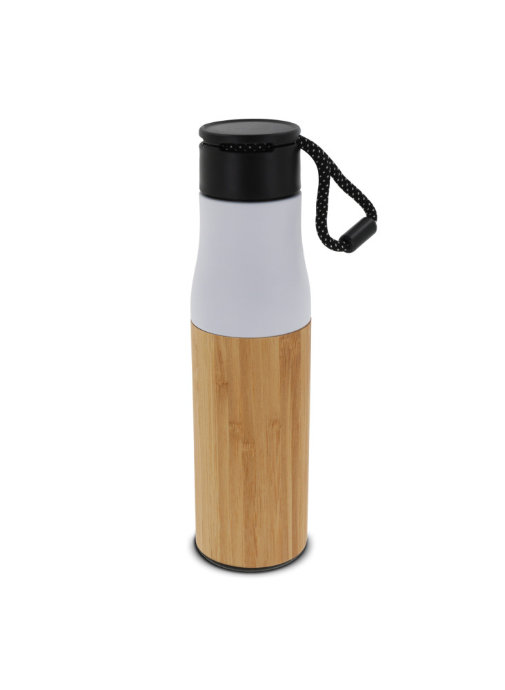 Bouteille isotherme avec dragonne et partie extérieur bambou 500ml