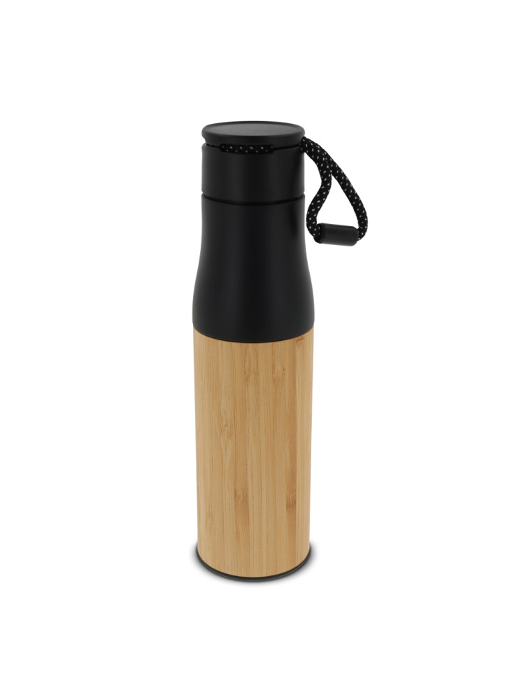 Bouteille isotherme avec dragonne et partie extérieur bambou 500ml