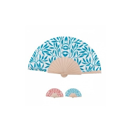 Éventail fleuri en bois publicitaire