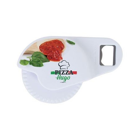 Roulette à pizza  publicitaire avec décapsuleur personnalisable 